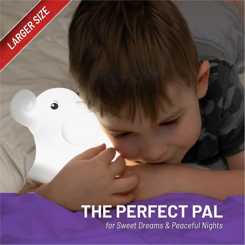 LumiPets Eggbert the Elephant Squishy Night Light for Kids | Silicone Nightlight with Tap, Remote Control | Rechargeable Color Changing Animal Light for Girls & Boys | Portable Mood Lamp With USB Cord - Image 2